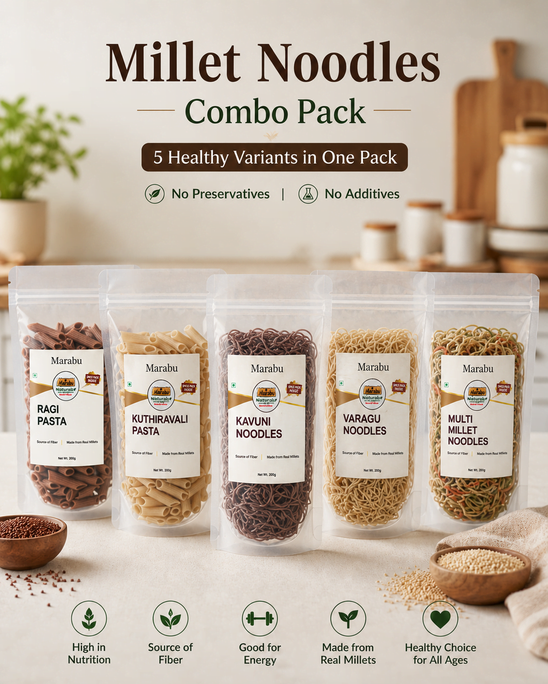 Millet Noodles & Pasta Combo Pack (Pack of 5 )
