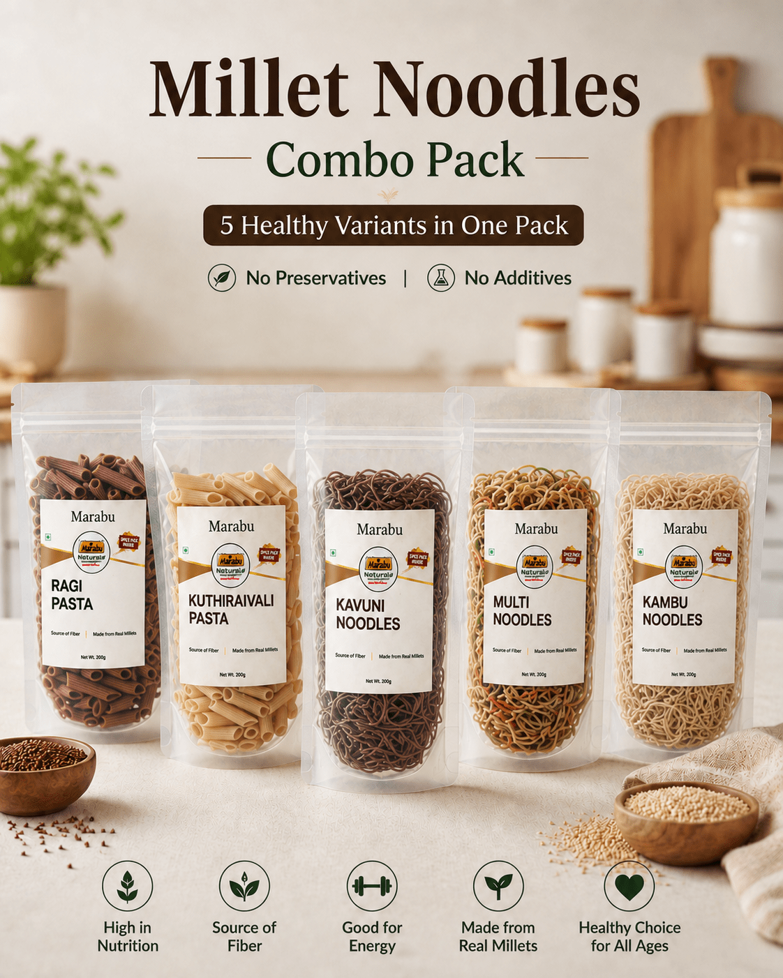 Millet Noodles & Pasta Combo Pack (Pack of 5 )