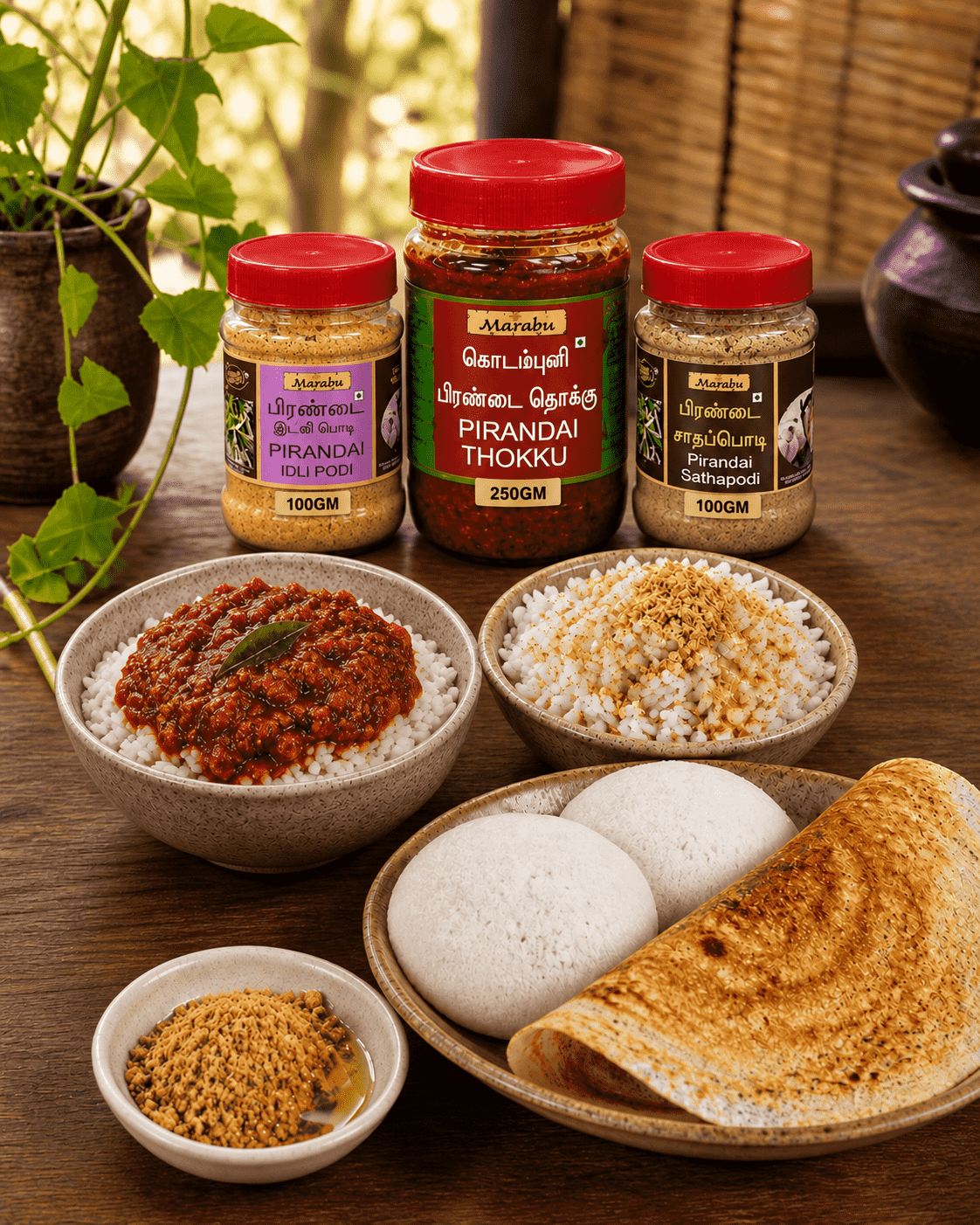 Pirandai Combo( Thokku, Idli Podi & Satha Podi)