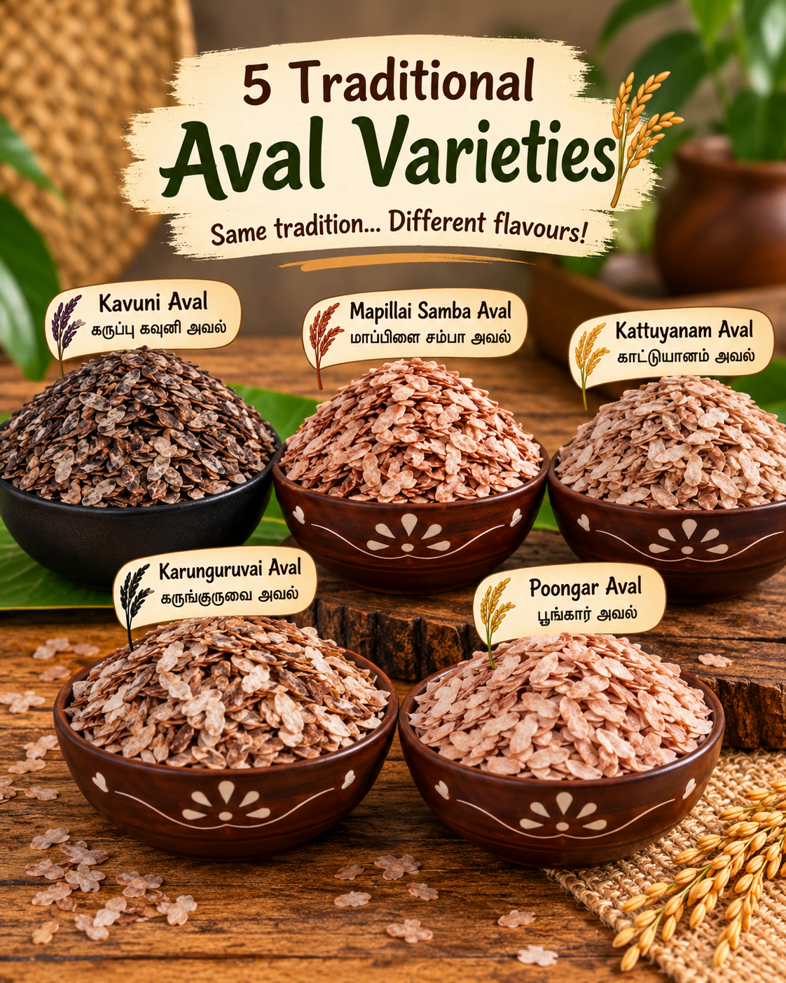 TRADITIONAL RICE AVAL VARIETIES - PACK OF 5 ( THICK AVAL)